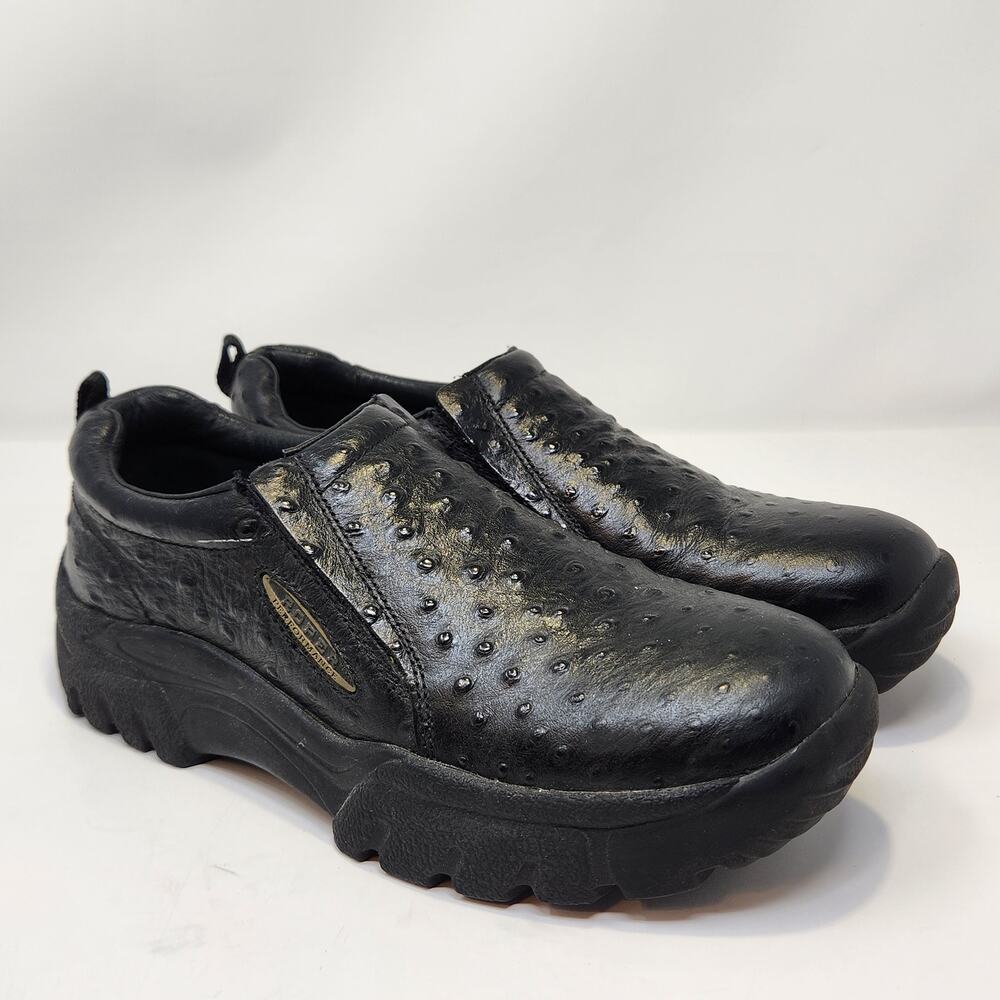 Roper Performance Ostrich Print Black Leather Slip On Shoes Men Size 9.5 Loafers